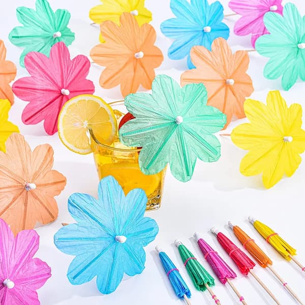 Cocktailpapirparaplyer 150-pakning Blomsterdekorpinner Tilfeldige farger Festdrinker