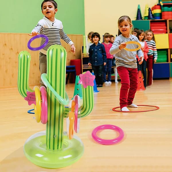 Uppblåsbar Kaktus Ringkastningsspel 4 Ringar 1 Pump Pool Gräsmatta Fest Barn