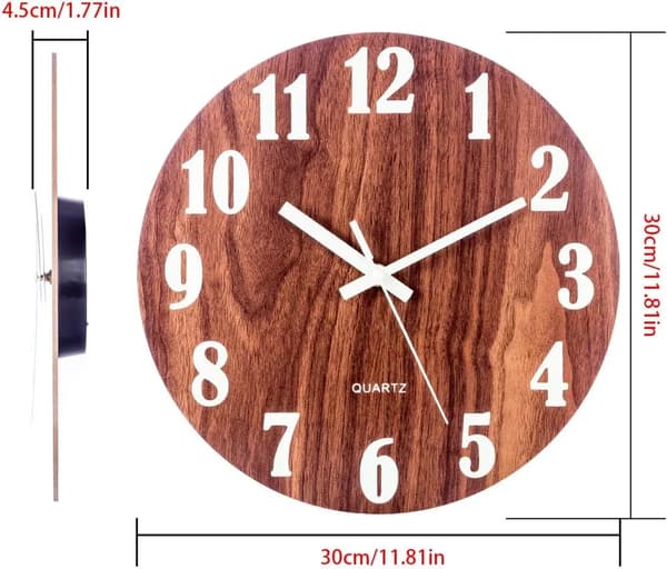 Glow Tyst Väggklocka Modern Trädekor 30cm Stor Urtavla AA Batteridriven 1st