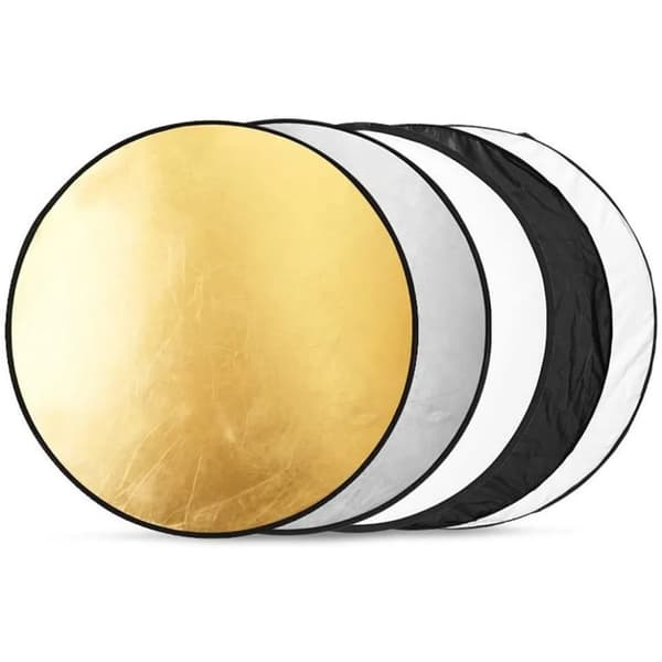 5-i-1 Rund Vikbar Reflektor 60 cm Fotoljusdiffusor Guld Silver Vit Svart