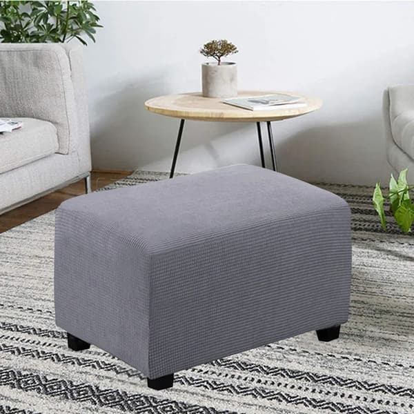 Stretch Ottomanöverdrag Ljusgrå Storlek S Elastisk Botten Polyester Tvättbar