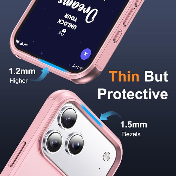 Kompatibel med iPhone 17 Pro-deksel med stativ, rosegull, magnetisk ringstativ SKYLMW Compatible with