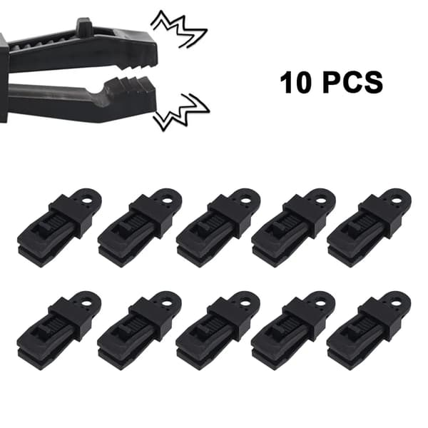 Presenningsklämmor 10-pack Svart PP-plast Markisklämmor med krokar