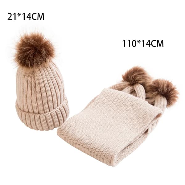 Vinterstickad mössa och halsduk för barn, 2-delat set 1-4 år, varm beige
