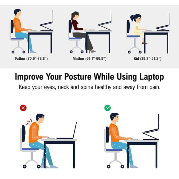 Laptopstativ, Ergonomisk Design, Avtakbart Notatbok-PC-stativ for Kontorbord, Sølv