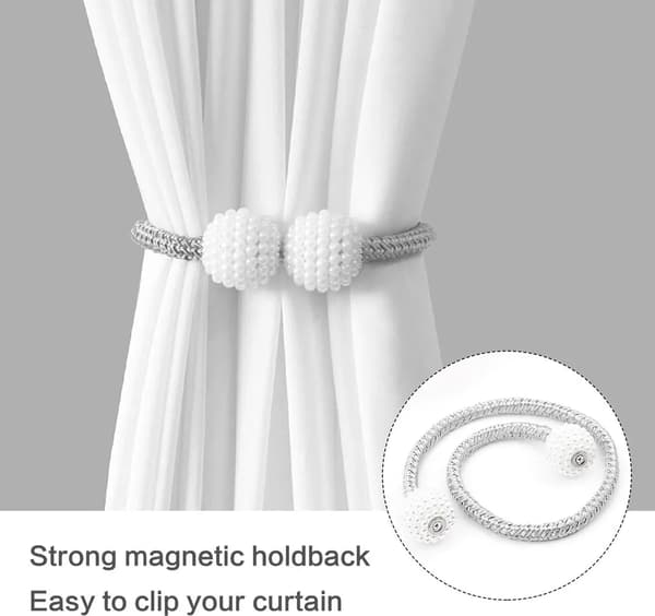 Magnetisk gardinspenne (2-pakning), elegant perledesign, egnet for hjemmetekstiler