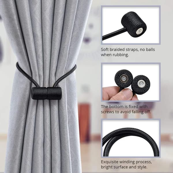 Magnetiske gardinholdere 2-pak polyester 40 cm kugle 3 cm gardinholdere