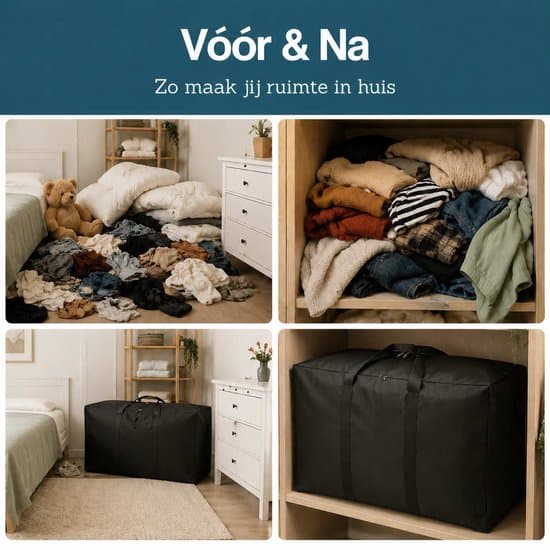 XL Opbevaringspose 85L, Åndbar & Vandafvisende, Sammenfoldelig, til Dyner, Tøj, Sort XL