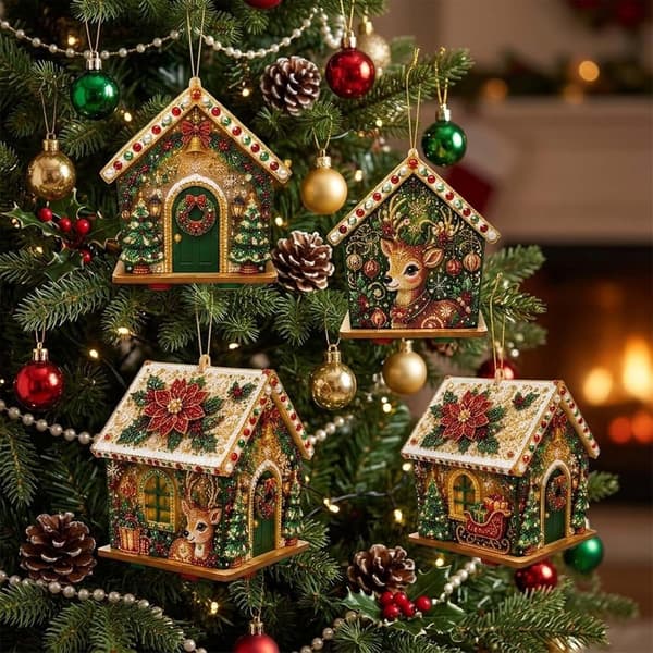 DIY 3D Diamantkunst Julehus Sæt Julepynt Håndværk til Voksne Pyrenk DIY 3D