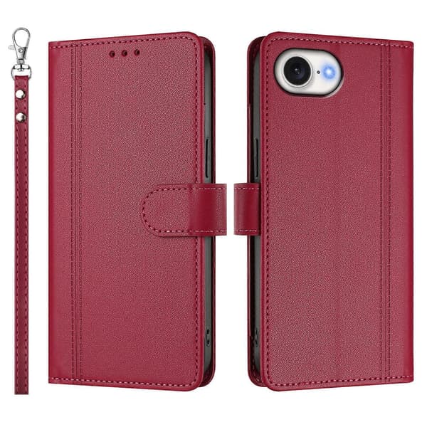 Plånboksfodral kompatibelt med iPhone 16e / 17e, 9 kortplatser, PU-läder, vikbart stativ, 16 cm rem Compatible For iPhone