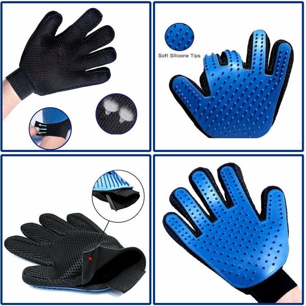 Kongeblå Sort Mesh Kæledyrsplejehandske Par Blå Silikone Prik Handske Sort Mesh Velcro 1 Stk