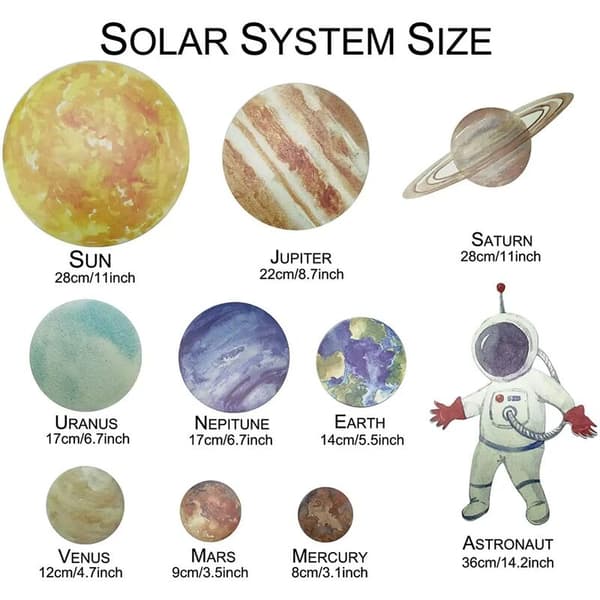 Självlysande solsystem astronaut raket barnrum väggdekaler 1 set