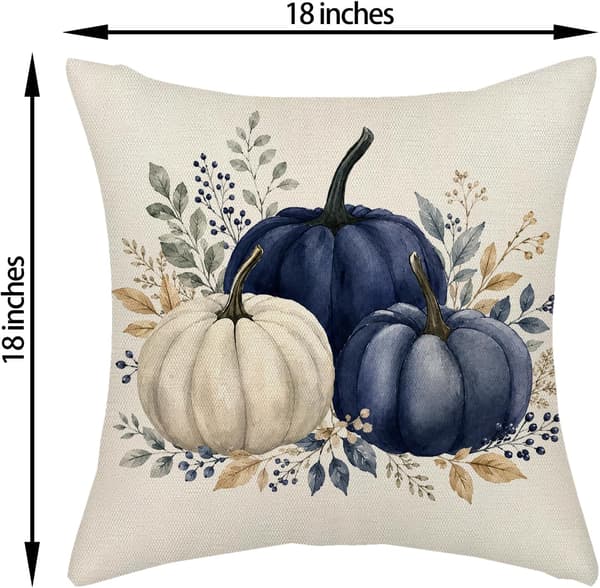 Hösten Blå Vit Pumpa Eukalyptus Kuddfodral 18x18 Set om 2 Set of 2