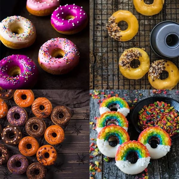 Donut Silikoneform, Non-Stick Silikone Donuts, Bageform Kageforme Donutforme til 6 Donuts, Bagels, Muffins, 3-pak 6-hulrums Donut Bageform