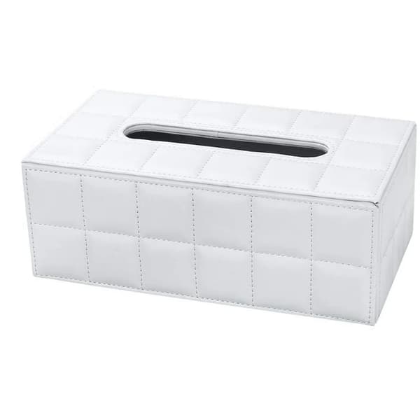 Læder Tissueboksbetræk Rektangulær Hvid Ca. 25x14x9,5cm PU Skrivebordsholder