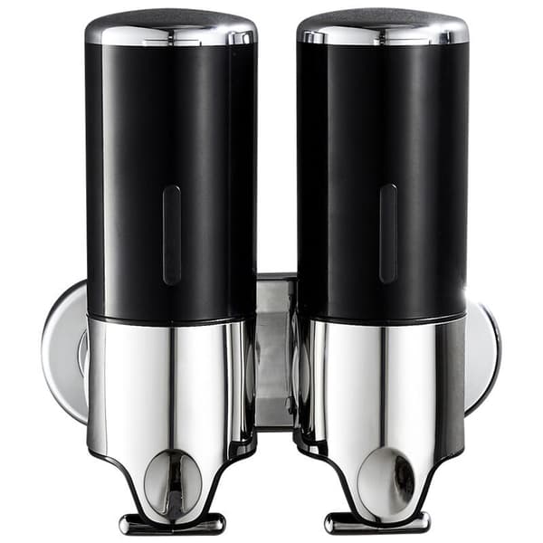 Svart Vägg Enkelhuvud Tvåldispenser 500ml Cylinder Krom Topp Bas Tryckmontering 1 st