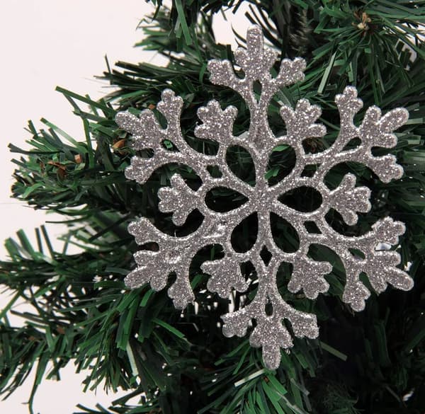 36 glitrende snøfnuggdekorasjoner i plast, 10 cm 36 Glitter Plastic