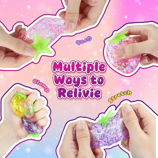 3-pack Frukt Squishy Stressbollar Glitter Ananas Jordgubbe Vindruvor Sensoriska Fidgetleksaker 3 pcs