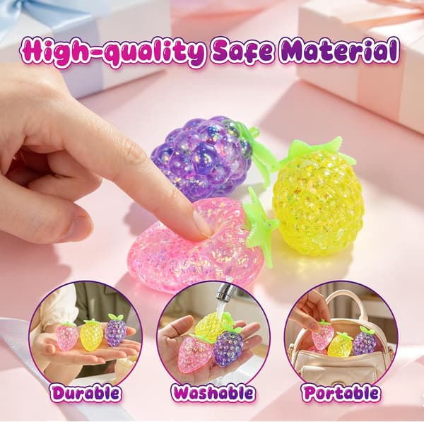 3-pack Frukt Squishy Stressbollar Glitter Ananas Jordgubbe Vindruvor Sensoriska Fidgetleksaker 3 pcs