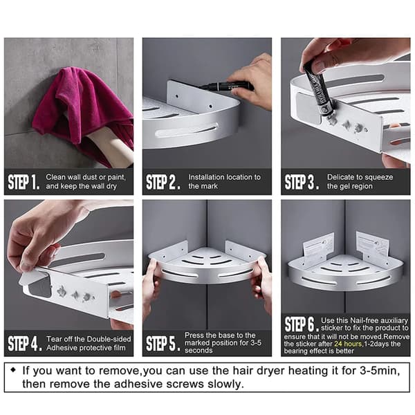 Badeværelseshjørnehylde i rustfrit stål uden boring, trekantet brusehylde, mat sort
