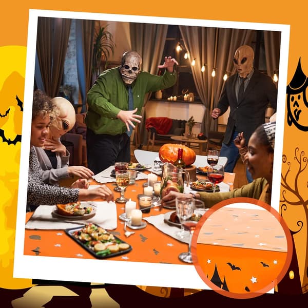 2 svarta orange Halloween-plastdukar, 54 x 72 tum, rektangulära festbordsdukar 2 pcs