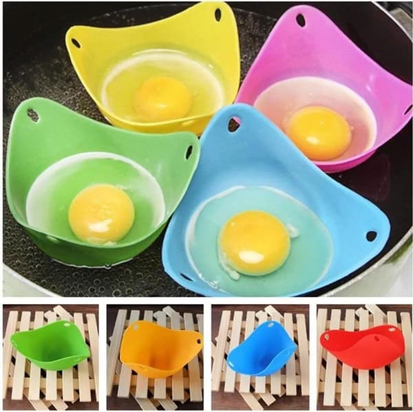 Silikonformar för pocherade ägg, 4-pack, non-stick, färgglada, ca 9 cm, äggdessert