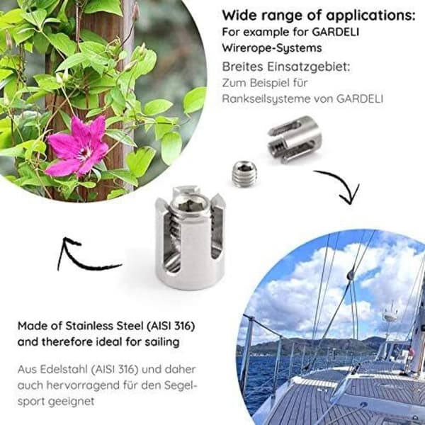 Rustfrit Stål Krydsklemmer 5 stk A4/AISI316 til 2mm Kabel M8 med Matchende Skruer