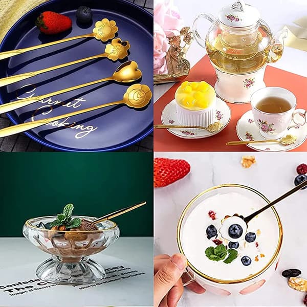 8-delt blomsterformet dessert kaffeske sæt, kreativ hjerteformet lille ske i rustfrit stål