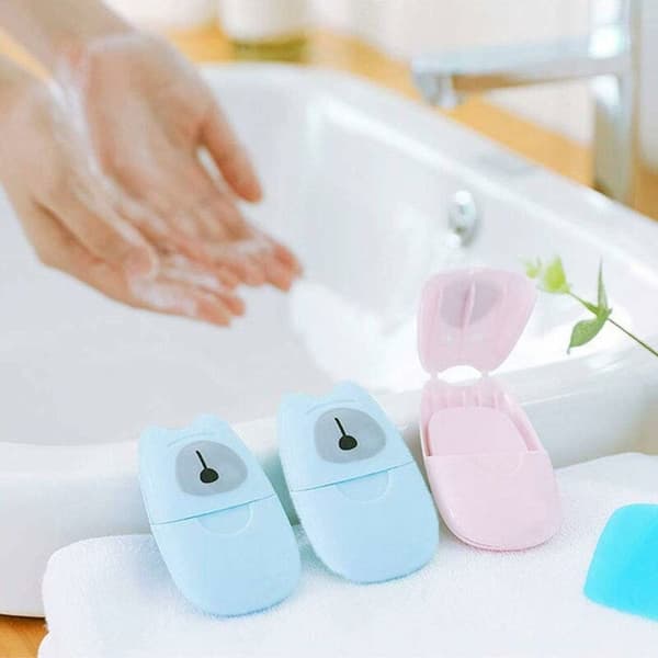 2-pack blå engångstvålpappersark med resefodral bärbar handtvätt 2-pack