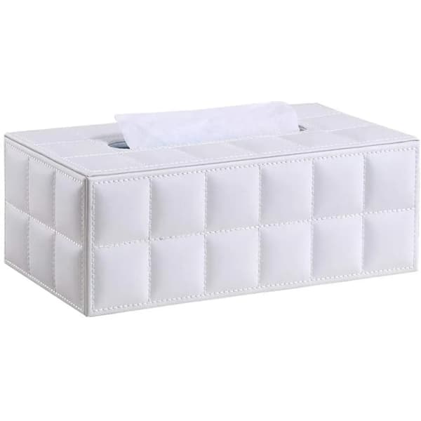 Læder Tissueboksbetræk Rektangulær Hvid Ca. 25x14x9,5cm PU Skrivebordsholder