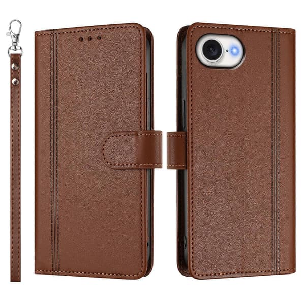 Plånboksfodral kompatibelt med iPhone 16e / 17e, 9 kortplatser, PU-läder, vikbart stativ, 16 cm rem Compatible For iPhone