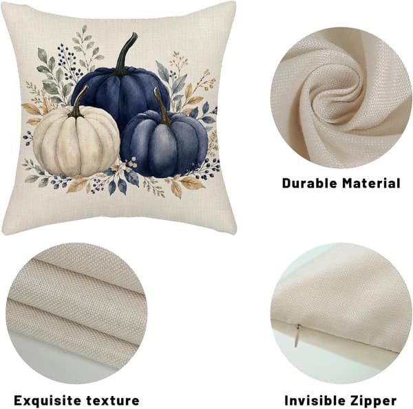 Hösten Blå Vit Pumpa Eukalyptus Kuddfodral 18x18 Set om 2 Set of 2