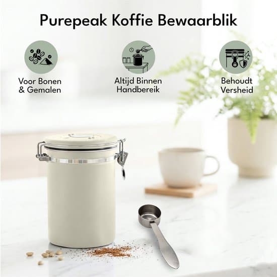 Creme/hvid kaffeopbevaringsbeholder, 1,8L, med låg