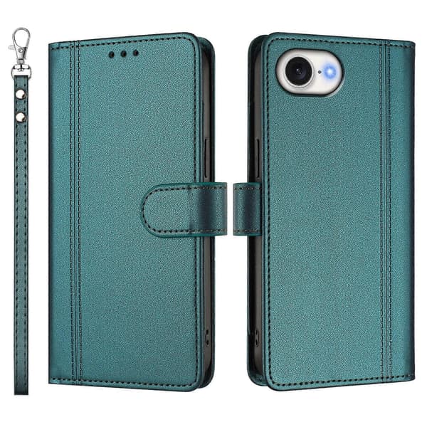 Plånboksfodral kompatibelt med iPhone 16e / 17e, 9 kortplatser, PU-läder, vikbart stativ, 16 cm rem Compatible For iPhone