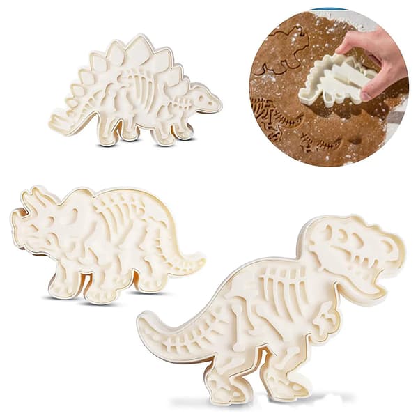 Dinosaur Kakeform Sett 3 Stk Matkvalitets ABS Fossil Tekstur Baking Barn