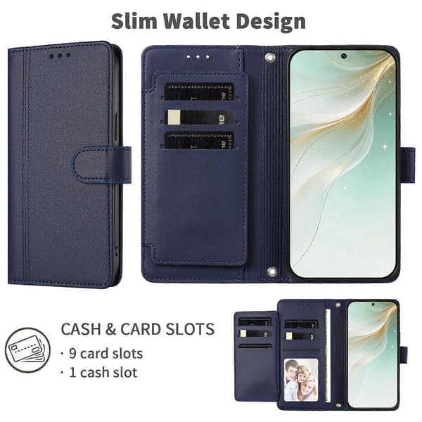 Plånboksfodral kompatibelt med iPhone 16e / 17e, 9 kortplatser, PU-läder, vikbart stativ, 16 cm rem Compatible For iPhone