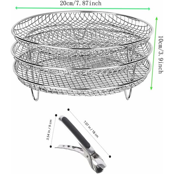 Rund Airfryer-rist 304 Rustfritt Stål 3-lags Stabelbart Tilbehør 19,8x19,8x9,9cm 3 Stk