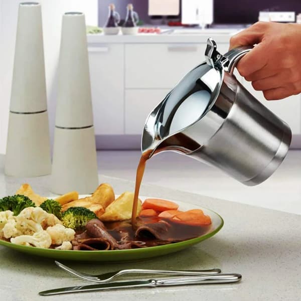 Premium termisk sovseskål i rustfrit stål, dobbeltisoleret elegant sølv termisk sovsekande perfekt til middagsselskaber