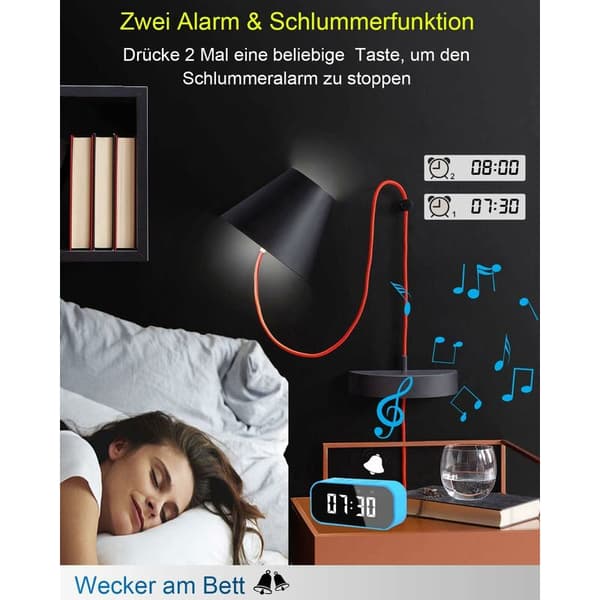 Bluetooth-högtalare Digital Väckarklocka LED-spegeldisplay Dubbla Larm Dimbar, Blå