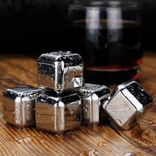 Whisky Sten Rustfrit Stål 8 Terninger med Tang Genanvendelig til Whisky Vodka Vin Cocktail