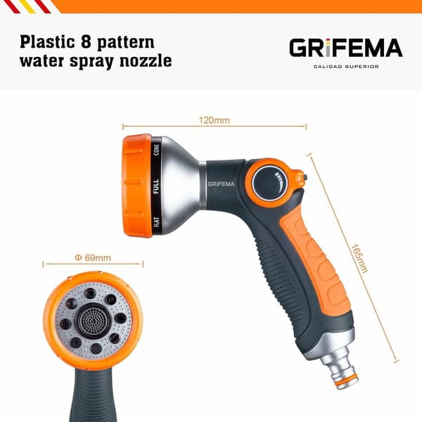8-modus justerbar hagesprøytepistol, push-pull vannmunnstykke, vanning, bilvask, 1 stk