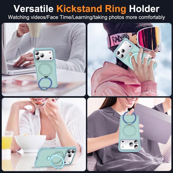 Kompatibel med iPhone 17 Pro-deksel med stativ, blått, magnetisk ringstativ SKYLMW Compatible with