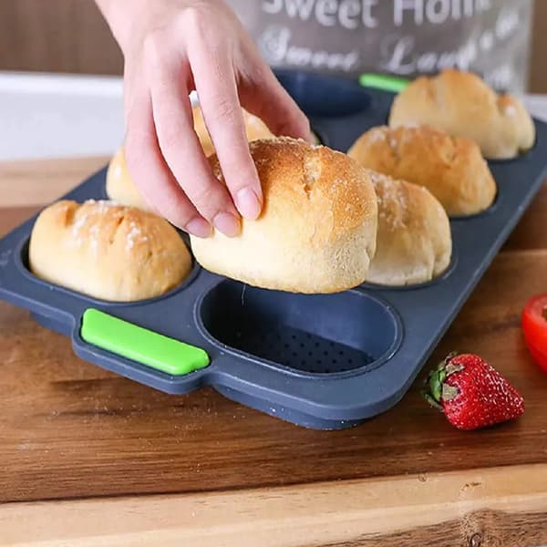 Brödform, 2-pack silikon mini baguetteform, non-stick hamburgerbröd smörgåsmaskin