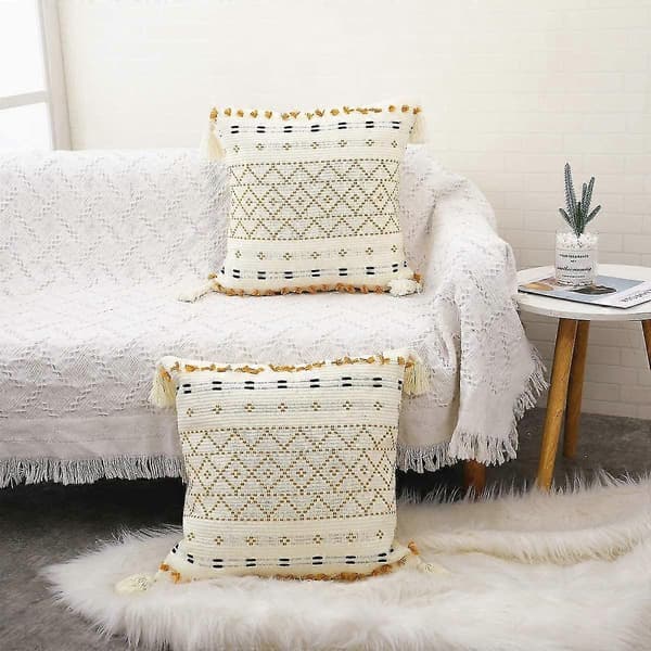 2-pack Boho Kuddfodral 50x50 cm, Handvävda Tuftade Bomullskuddar med Tofsar för Soffa och Sovrum 2-pack Boho Throw