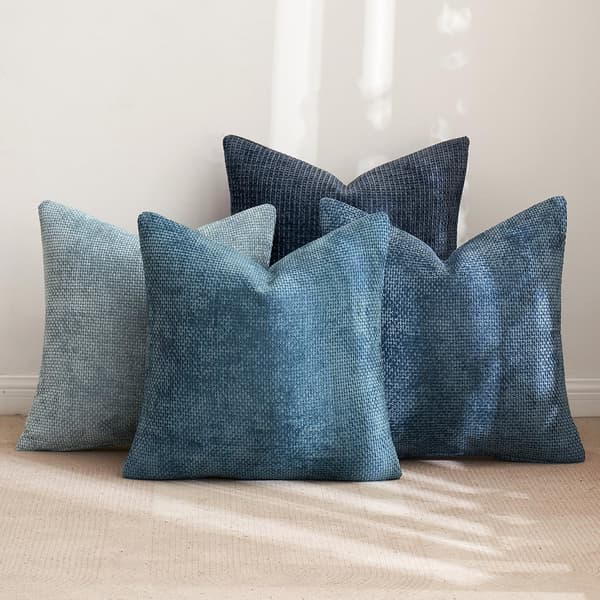 Sæt med 4 blå chenille pudebetræk, 45 x 45 cm Set of 4