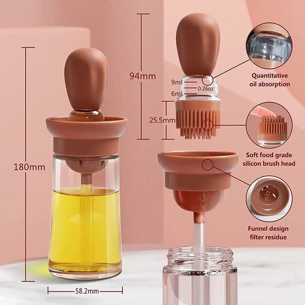 Silikonoljeflaska Borste Dispenser Graderad Glas Matlagning BBQ Pensling Kaffe 1 st