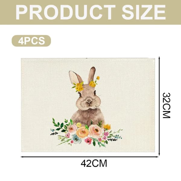 Vårkanin Blomsterdekkebrikker 4 stk 32x42cm Polyester Flekkbestandig Spise