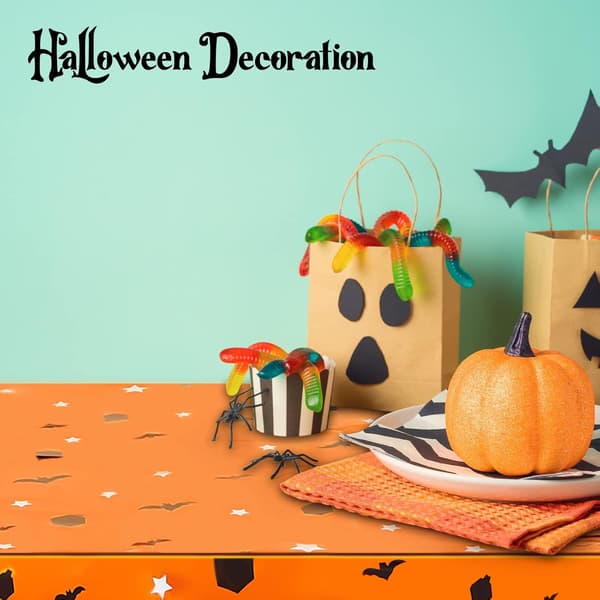2 svarta orange Halloween-plastdukar, 54 x 72 tum, rektangulära festbordsdukar 2 pcs