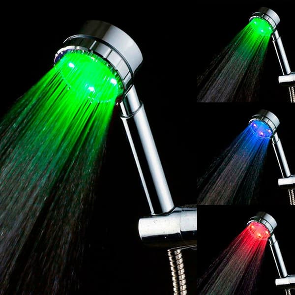 Rett håndtak Thermo 3-farget LED dusjhode 1 stk krom rundt lysskiftende håndspray 1 stk