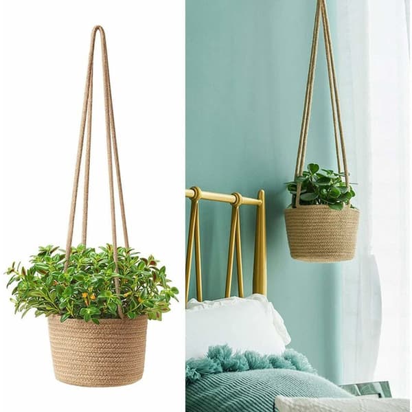 Beige Hängande Planteringskärl Modern Bomullsrep Korg Väggmonterad Passar Inomhus Utomhusväxter 2 st 20cm